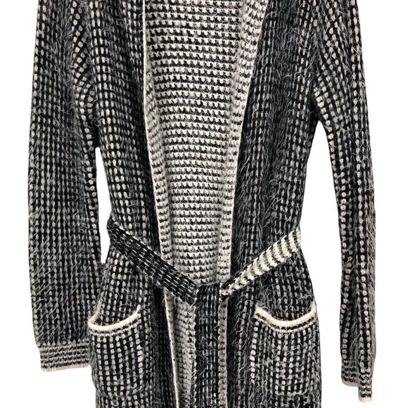 Neiman Marcus Cardigan Open Front, Belted Sweater Hoodie, Eyelash Fabric, sz  L - Picture 2 of 10